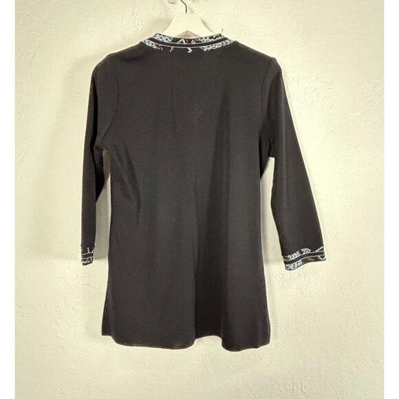 Exclusively Misook Womens Knit Sweater XS V-Neck Pullover Black Blue Brown Trim - Picture 2 of 7